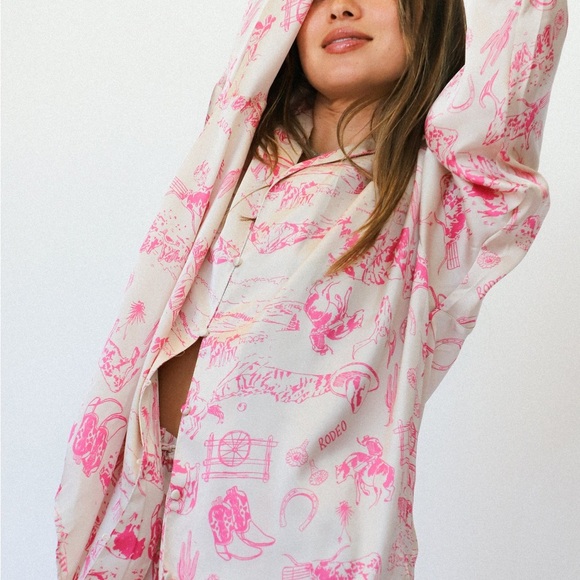 NWOT Free People western print pajama set in pink size XL - Picture 7 of 15